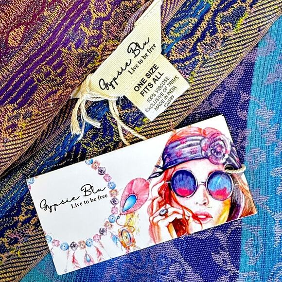 Gypsie Blu Pashmina Viscose Rainbow Paisley Ombre Fringed Scarf Shawl Wrap New - Picture 6 of 7